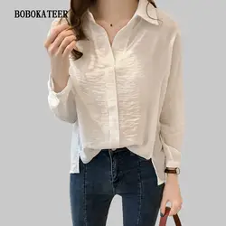BOBOKATEER блузка женская Топы корректирующие и блузки для малышек Белый blusas mujer de moda 2019 плюс размеры рубашка свободные летний топ повседневное