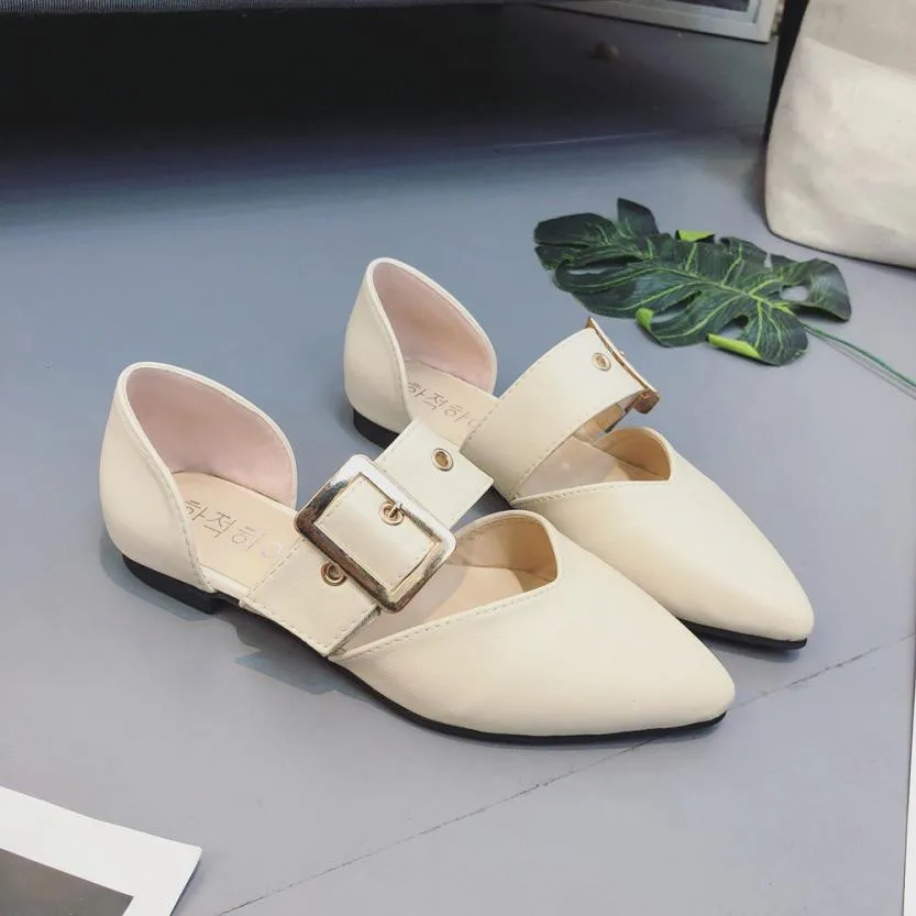 

Women Flat Heel Shallow Mouth Pure Color Buckle Strap Casual Shoes Shoes chaussures femme ete 2018