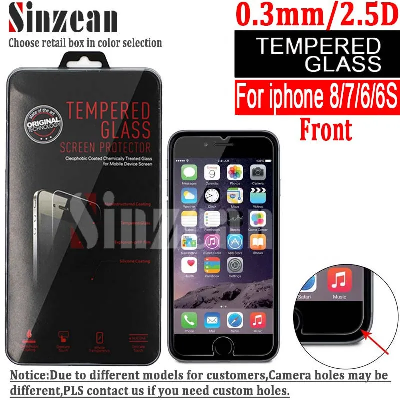 

Sinzean 500PCS NEW Arrival For iphone 8/7/6S/6 Tempered Glass screen protector clear 0.3MM/2.5D/9H