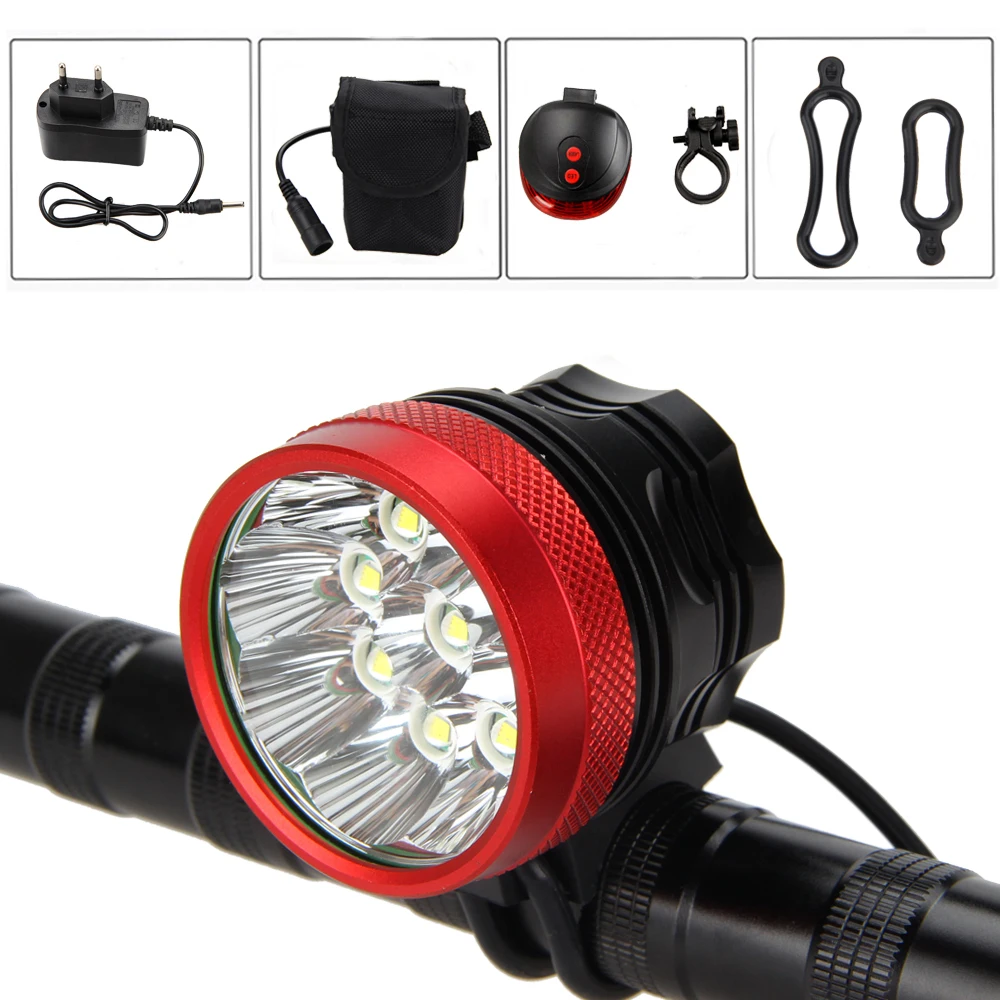 Sale 15000lm 9x XML T6 LED Bicycle Bike Lamp HeadLamp Torch Laser Rear Light 9T6+12000mAh Battery+AC Charger+Red Laser Taillight 0