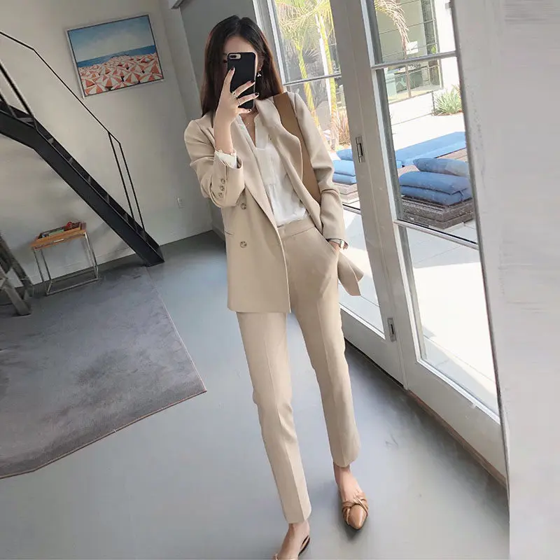 

Women two piece outfits suit female spring and autumn fashion temperament Slim OL professional solid color suit