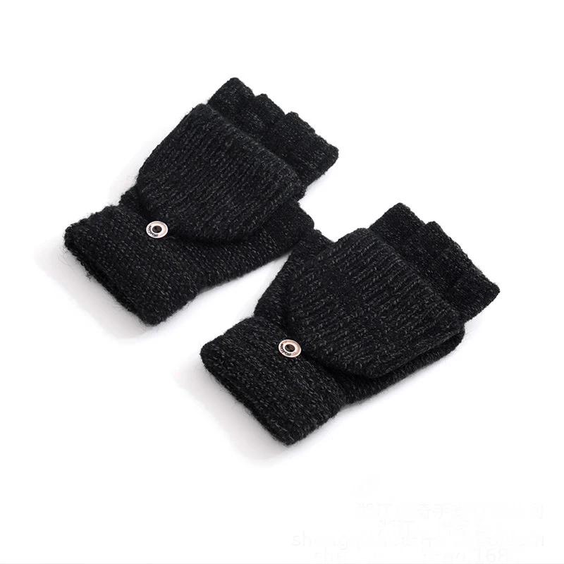 Вязаные перчатки, зимние ветрозащитные однотонные перчатки для сенсорного экрана, варежки для женщин и мужчин, мужские толстые Осенние теплые вязаные варежки - Цвет: Black