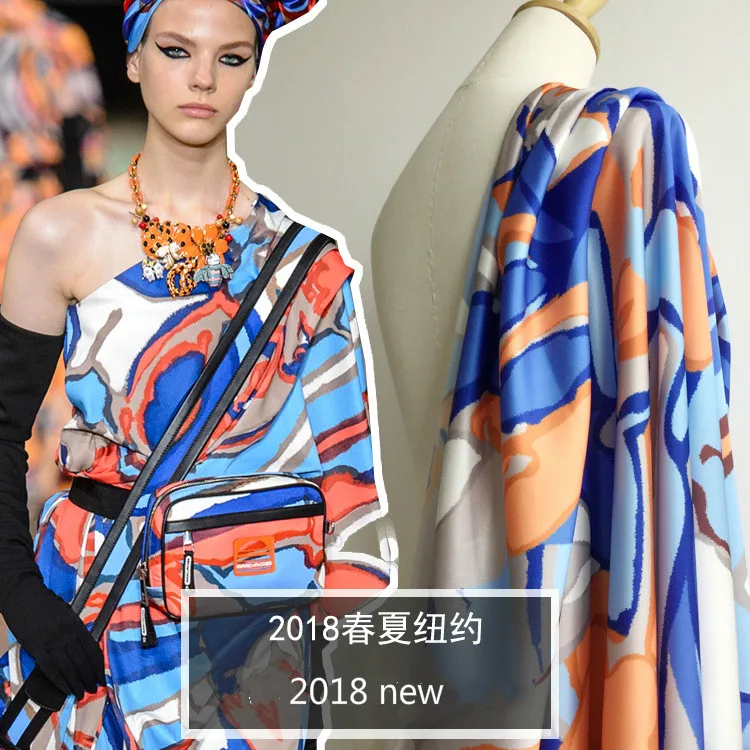 

Elasticity satin oil painting pattern digital printing Women's fashion print fabric 2018 spring and summer new special custom
