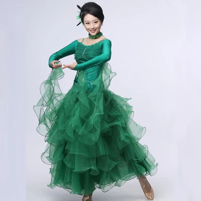 Белое Бальное Платье Китай Вальс платье для танцев Танго танцевальные костюмы фокстрот платье бальное платье для румбы танцевальная одежда для женщин размера плюс - Цвет: Green