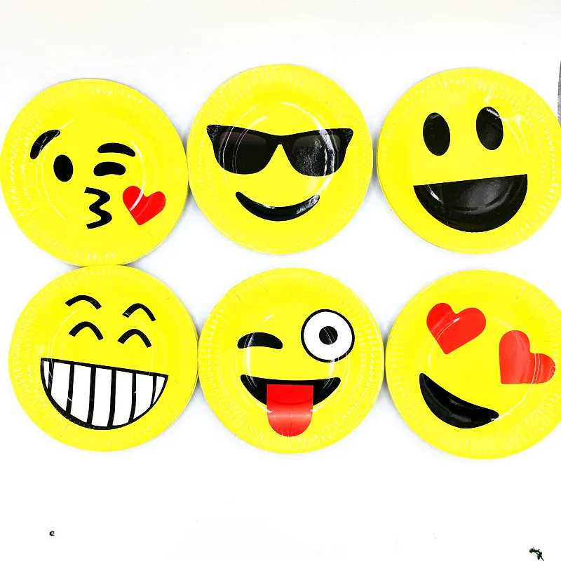 10pcs/lot single emoji round paper plates birthday party 