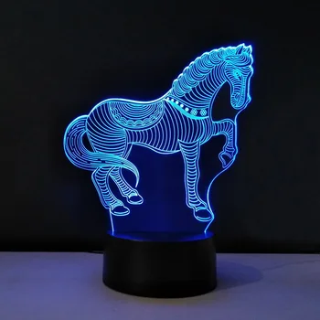 

Multicolored 3D Visual Table Lamp Horse Night Light Touch Switch Luminaria LED Creative Gadget Veilleuse Lampara Battery Powered