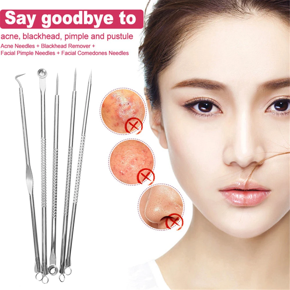 5 Pcs Stainless Steel Blackhead Remover Tools Professional Blackhead