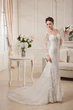 MDBRIDAL Women Embroidery Lace Women Bridal Gown Mermaid Sheer Long Sleeves Sexy Backless Wedding Dress