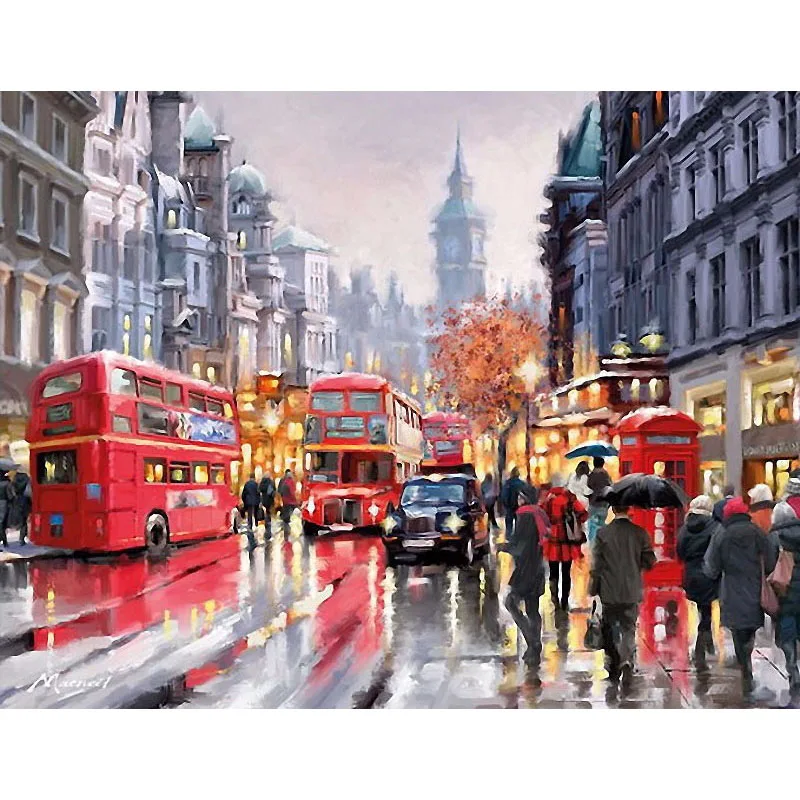 

ArtSailing DIY modular pictures by numbers on canvas Rainy Street modular paintings on the wall 2018 new drop shipping NP-231