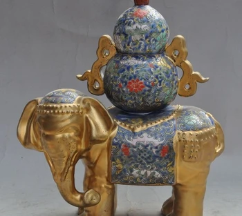 

10" old chinese palace wucai porcelain flower animal gourd elephant lucky statue