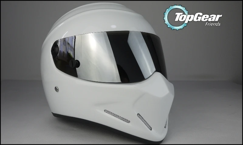 Для TopGear stig-белый шлем Capacete Casco+ сумка+ наклейка "Simpson" 3в1/белый шлем с серебристый козырек/гоночный стиль