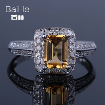 

BAIHE Sterling Silver 925 0.97ct Certified Flawless Cushion Genuine Citrine Anniversary Women Trendy Fine Jewelry Citrine Ring
