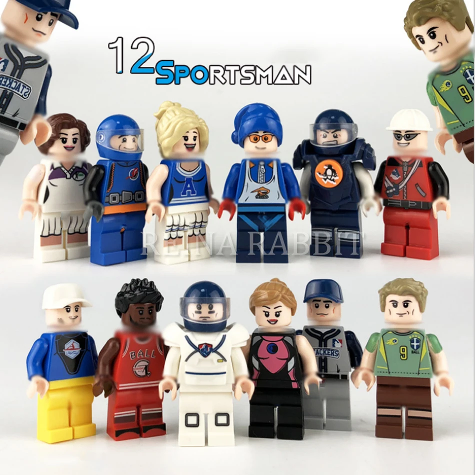 12 قطعة العالم رياضي أرقام مجموعة كرة القدم لكرة القدم لاعب DIY ألعاب أطفال متوافق Legoingly مدينة بناء كتل الطوب