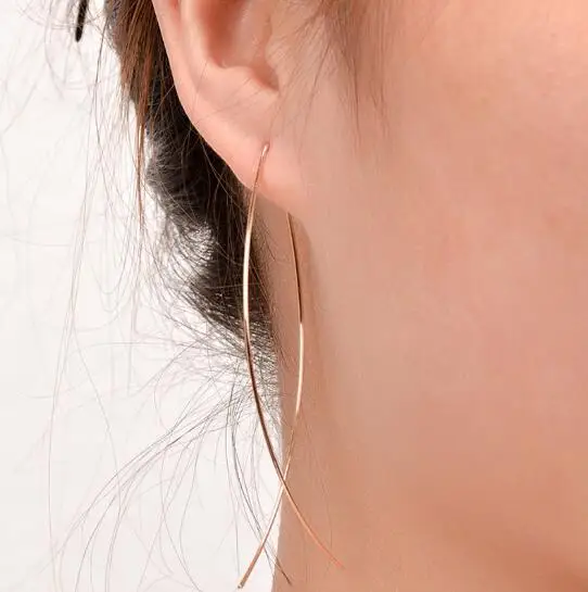 

High Quality 1 Pair New Fashion Punk Gold Color Simple Long Wire Fish Stud Earrings Gift For Women Long Ear Earrings Jewelry
