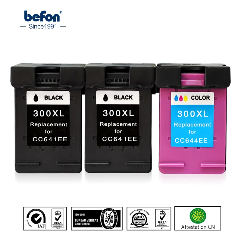 befon 2 Black 1 Tricolor 300XL Ink Cartridge Replacement for HP 300 HP300 XL Deskjet D1660 D2560