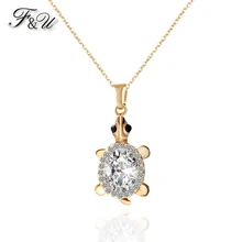 F& U цинковый сплав золотистого и серебристого цвета ювелирные изделия Bijoux Стразы милый счастливый Шарм черепаха кулон ожерелье для девочек подарок