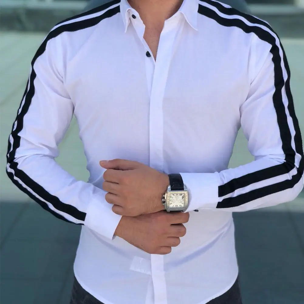 SFE Mens Business Leisure Lapel Pure Color Long-Sleeved Shirt Top Blouse Casual Party Holiday Summer Fashion New 2019