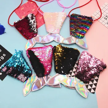 

Cute Mermaid Tail Sequins Coin Purse For Women Mini Wallets Crossbody Bag Kids Girls Fashion Long String Wallet Money Card Pock