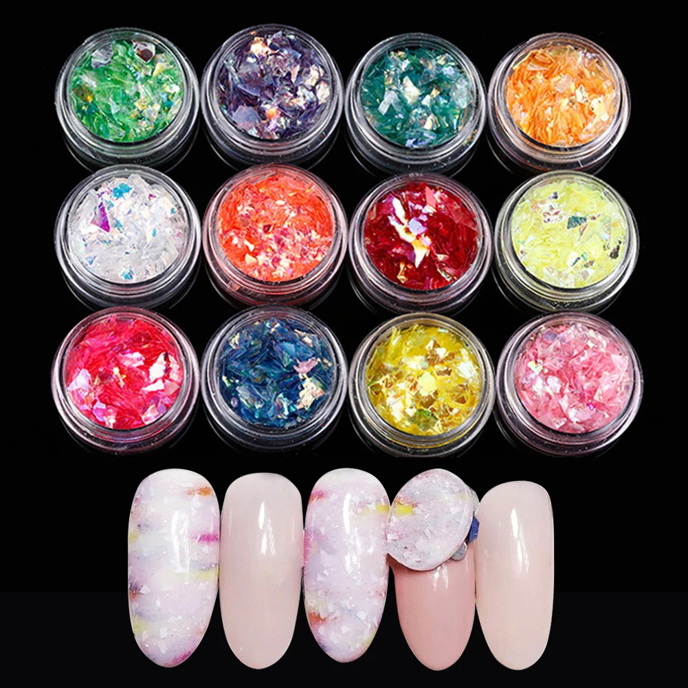 

1 Box Shell Cellophane Sequins Glitter Nail Art Decorations Irregular Colorful Holographic Shining Manicure DIY Nail Art
