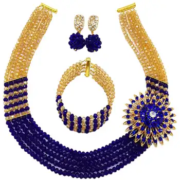 

Royal Blue Gold AB African Beads Costume Necklace Jewelry Set Nigerian Wedding Jewelry Sets 5C-SXJB016