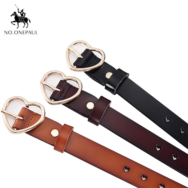 

NO.ONEAUL Genuine cowhide lady's belt Genuine leather two-layer cowhide leisure whole body hole simple set of love button belt