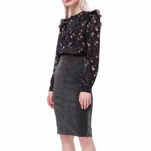 

Women Formal Suits 2 Piece Sets OL 2018 Female Tops Long Sleeve Blouses+Pencil Skirts Workwear Floral Blusas Business Uniforms