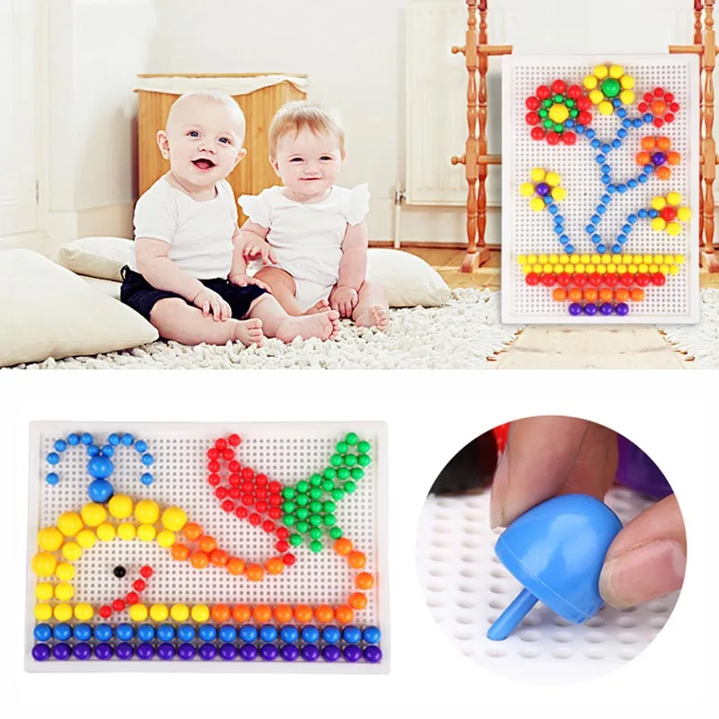discounted  240 Pcs/Set Box-packed Grain Mushroom Nail Beads Intelligent 3D Puzzle Games Jigsaw Board for Child