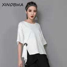 Европа Новинка летние женские уличные модные свободные раздельные индивидуальные футболки Топы женские большие размеры черные рубашки с дырками футболки