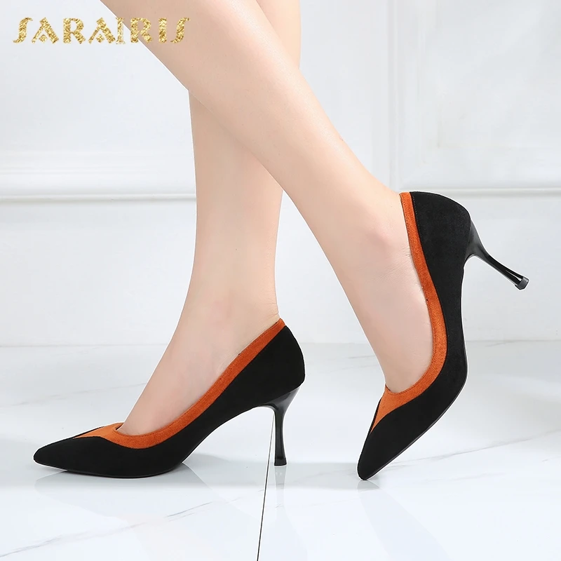 

SARAIRIS Elegant Knitting Thin High Heels Pointed Toe Shoes Woman Lady Sexy Flock Party Women Shoes Pumps