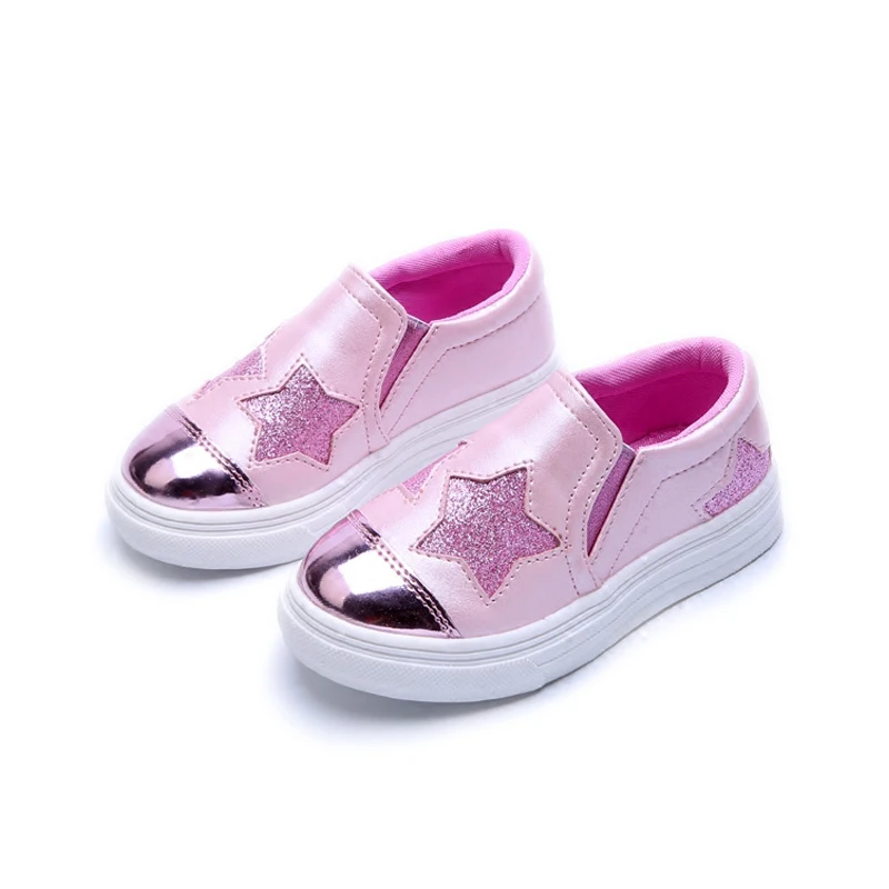 

Children Shoes Girls 2018 Spring New Breathable Fashion Stars Casual Shoes Big Kids Shoes For Girl Flat Pu Leather Shoes