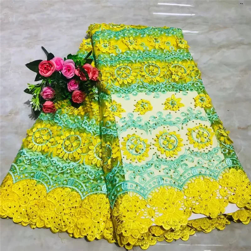 

African tulle lace Hot new for Multi Color guipure african sequence cord lace fabric for Nigerian wedding dresses WD022815