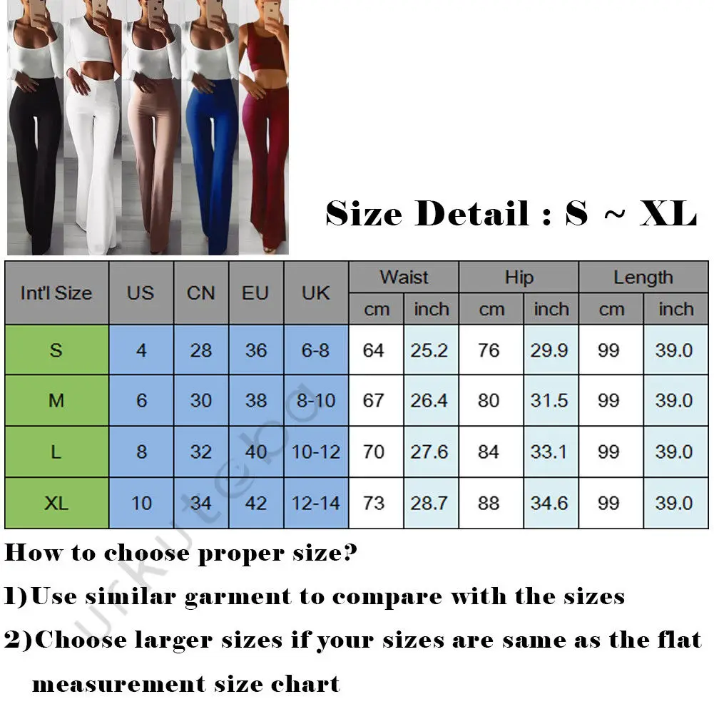 Hot Women Plain Palazzo Wide Leg High Waist Office Lady Skinny Solid Casual Flared Trousers Long Loose OL Work Pants