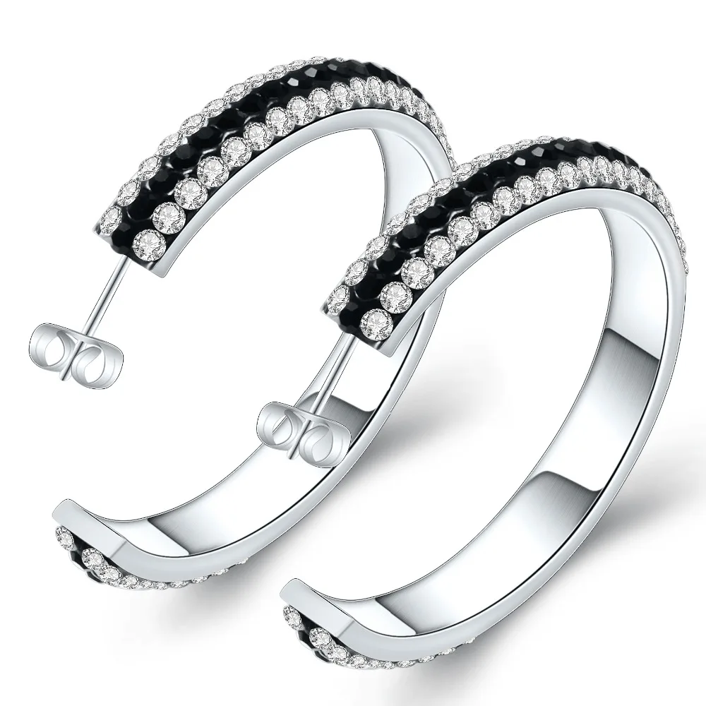 Разноцветные модные простые черные и серьги с белым хрусталем оптом