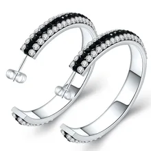 Разноцветные модные простые черные и серьги с белым хрусталем оптом