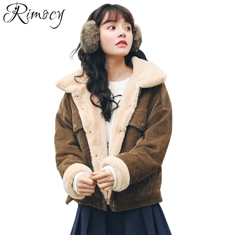 Rimocy Brown Vintage Lambswool winter warm coats woman