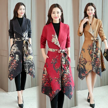 

Chic Floral Print Long Wind Coat Windbreakers Trench Female Clothes Vogue Irregular Cardigan For Women Casaco Feminino Raincoat