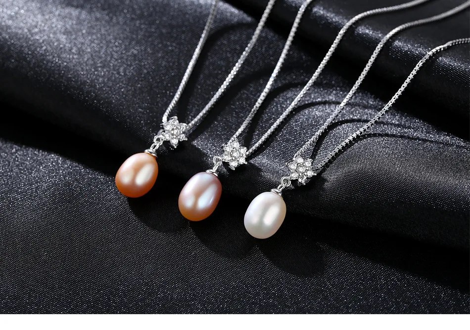 

S925 sterling silver pendant necklace with zircon flower natural freshwater pearl pendant LBM12