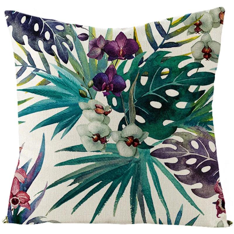 Наволочка для подушки Fuwatacchi с изображением тропического леса, льняная наволочка с фламинго, попугаем, ананасом, наволочка с пальмовыми листьями, наволочки 45X45