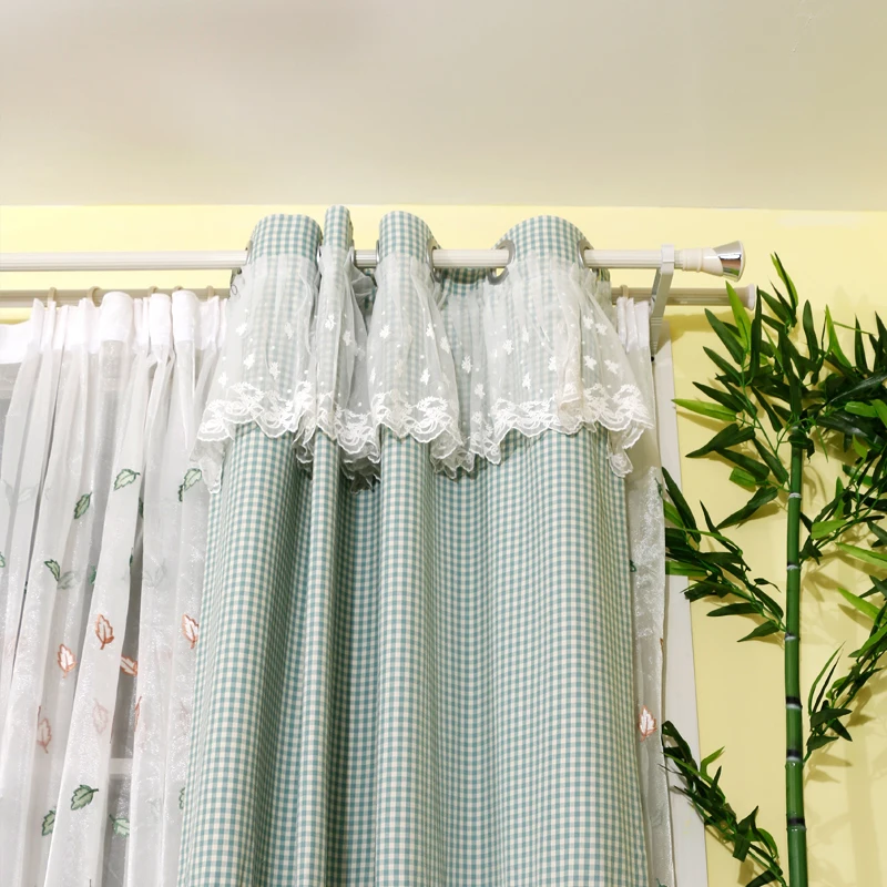 Cortinas de cuadros verdes de estilo fresco Rural cortinas de princesa para sala de estar dormitorio chica ventana tratamientos algodón poliéster