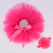 Rosa quente sólida do bebê meninas fofo tutu saia & bandana conjunto recém-nascido foto prop traje infantil tule de aniversário tutus para 0-12 m