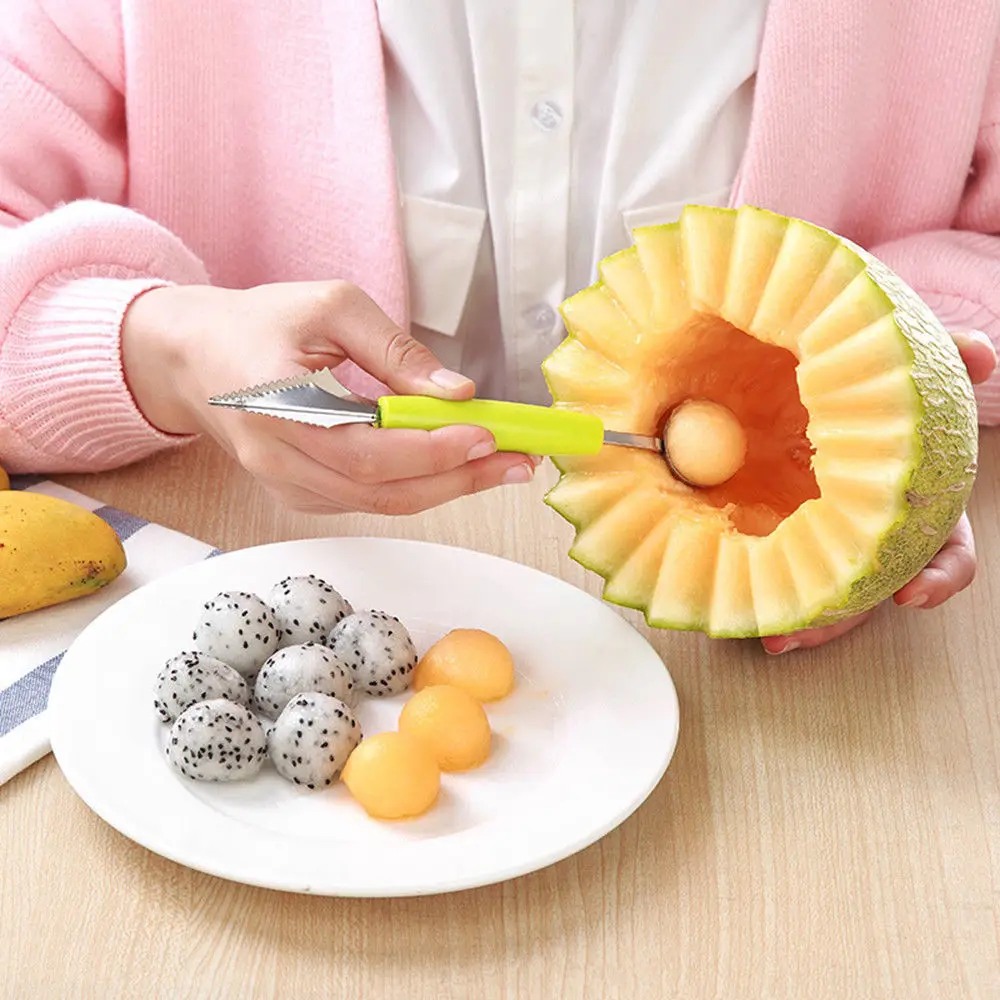 

2 In 1 Melon Baller Scoop Fruit Carving Knife Multi-functional Kitchen Peeler Fruits Cutter Shape Carving Tool