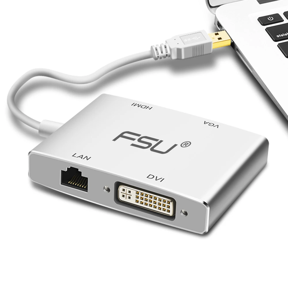 4 в 1 мини usb 3 0 к HDMI конвертер коробка 1080P USB VGA DVI 10/100 Ethernet Lan адаптер кабель для