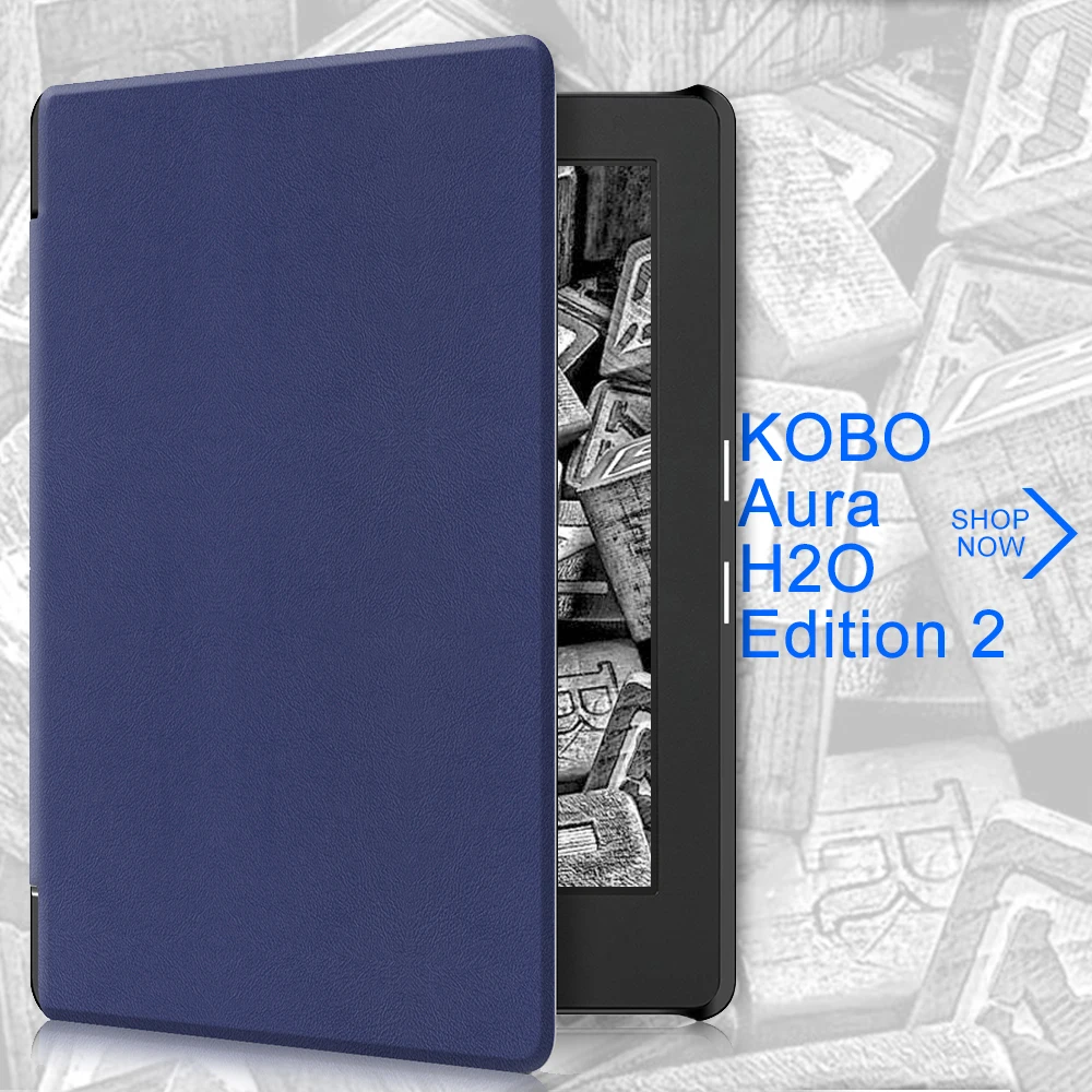 Smart Case for Kobo Aura H2O Edition 2, 6.8 inch Waterproof Ereader Magnetic Cover, Slim Leather Funda Capa