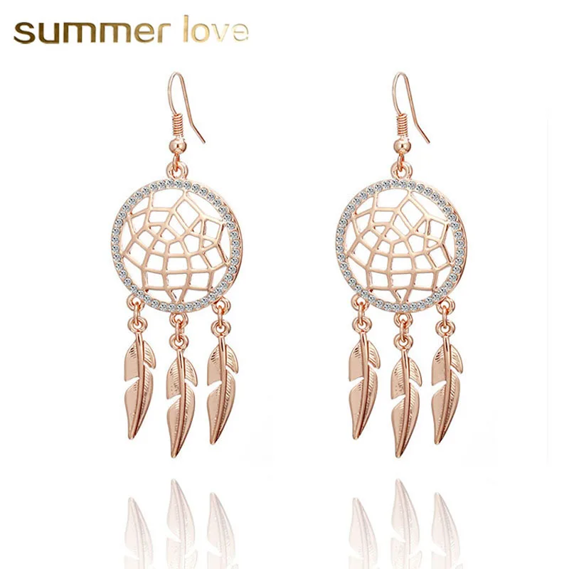 

Vintage Dream Catcher Earrings For Women Feather Dangle Long Crystal Earrings Hollow out Hanging Earring Brincos fashion Jewelry