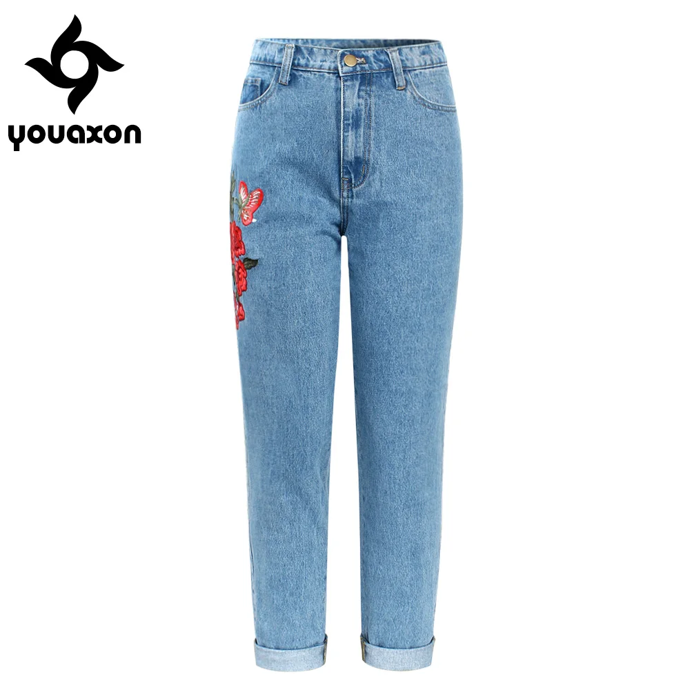 

2121 Youaxon High Waisted Boyfriend Mom Jeans With Embroidery Flower Women`s New Vintage Denim Pants Jeans For Women Jean