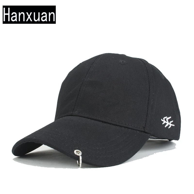 Fashion Men Ring Cotton Baseball Caps Summer Women Candy colors Sun Hats Metal Rings Visor Hat Male Safty Pin Curved Cap | Аксессуары