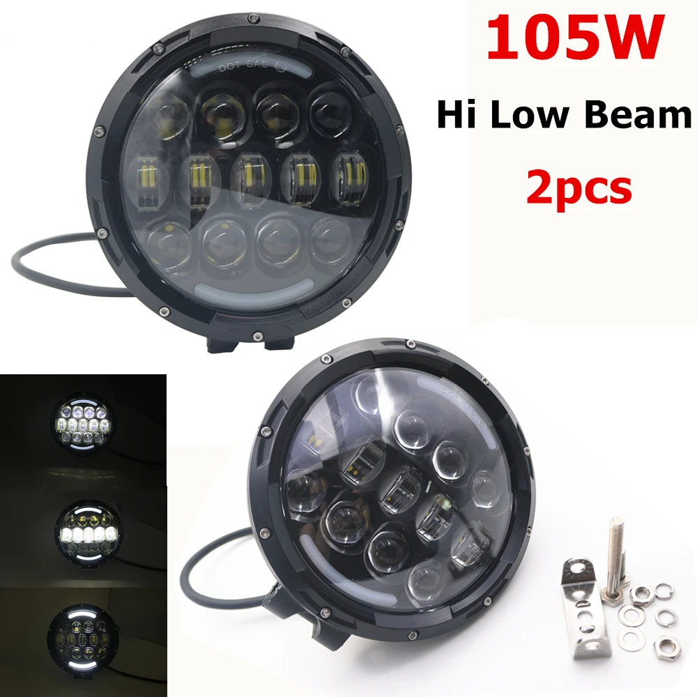 

2pcs 7 inch 105W Round LED Work Light Hi Low Beam Headlight For Jeep 4x4 Offroad Truck Tractor ATV SUV Driving Lamp