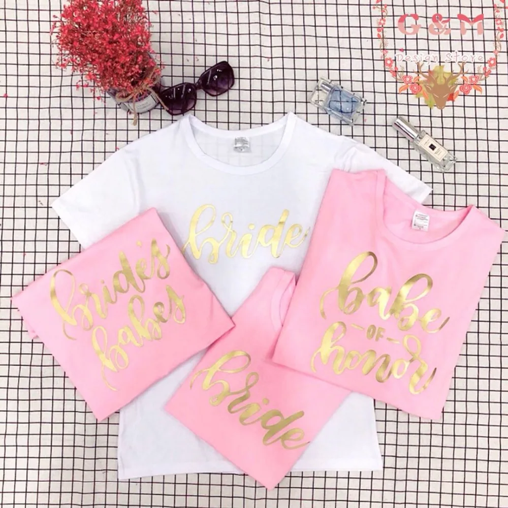 الذهب ridal حزب العازبة الزفاف ridesmaid العروس من خادمة honor t-shirt نعرفكم المرأة عارضة قمم المحملة فريق قميص لطيف