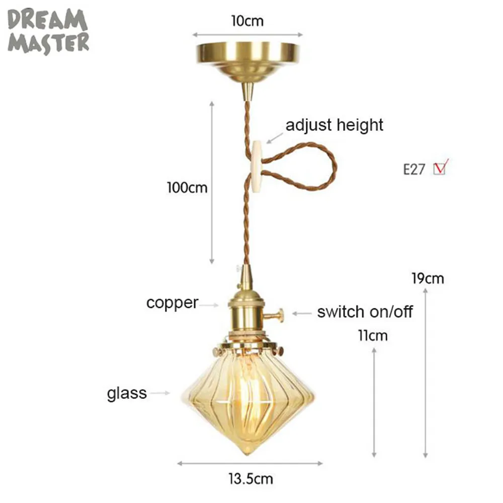 Скандинавский E27 светодиодный подвесной светильник из медного стекла, светодиодный подвесной светильник для столовой, светодиодный подвесной светильник, светодиодный светильник для внутреннего освещения - Цвет корпуса: DT0203amber