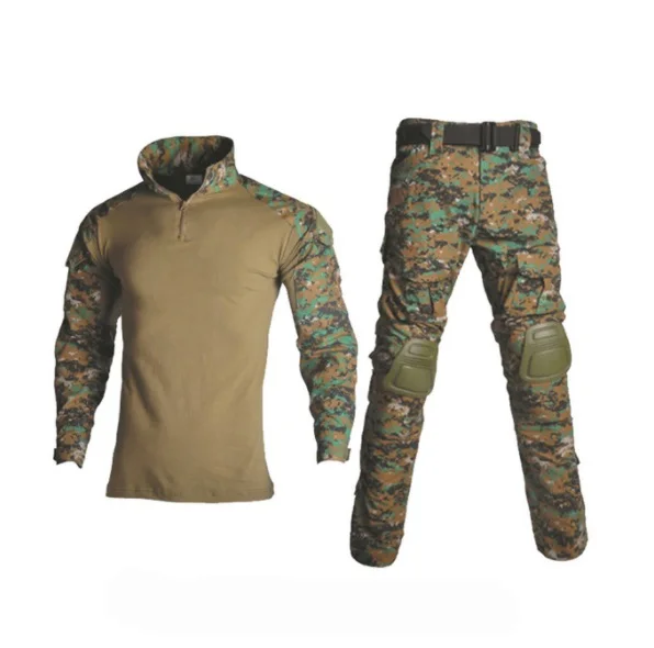 

Woodland digital Hunting Clothes Military Uniform Tactical Frog Set Combat Suit Airsoft Sniper Shirt + Pants Knee Elbow Pads